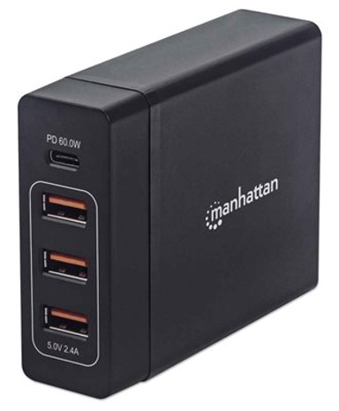 MANHATTAN Kućni punjač 72W, USB-C PD 3.0 60W, 3x USB, crni