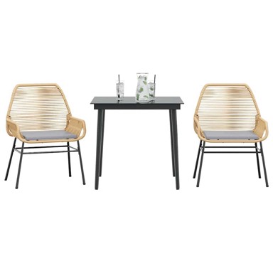 Vrtna garnitura, 3-dijelni set s jastucima poliratan i staklo, smeđa