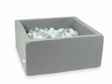 MI Suhi bazen s kuglicama, 90 x 90 x 40 cm, 400 kuglica, sivi, prozirna, biserna, srebrna, svijetlo mint