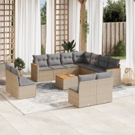12-dijelni set vrtnih sofa s jastucima bež od poliratana