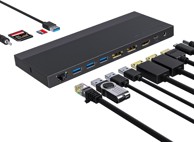 WAVLINK Priključna stanica, USB-C, 130 W DC, tri zaslona, dual DP i HDMI, gigabitni Ethernet, USB, SD/TF, audio