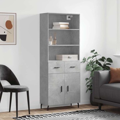 Visoka komoda siva betona 69 5x34x180 cm od konstruiranog drva