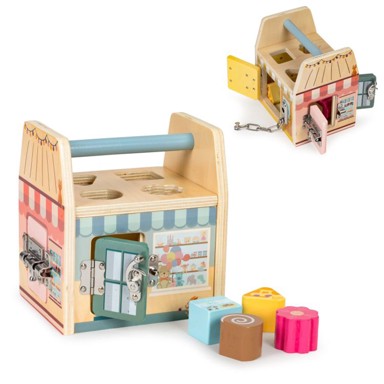 ECOTOYS Drvena edukativna kocka STORE, s bravicama
