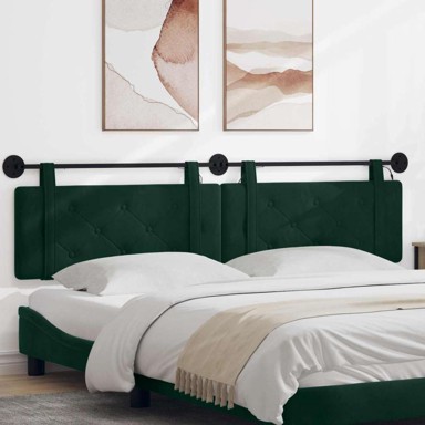 Viseće uzglavlje kreveta s LED svjetlom, baršun, tamnozelena