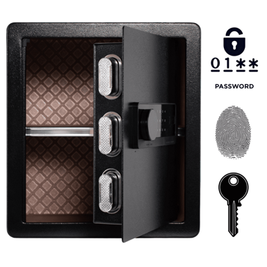 NIKCORP Oklopljeni biometrijski kućni sef, otisak prsta i šifra, dimenzije 40 x 36 x 30 cm, čelik, crna