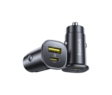 BASEUS Auto punjač GoTrip DP1, 1 x USB-A, 1 x USB-C, QC 3.0, 30 W, 3 A, crna