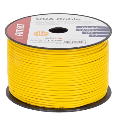AMIO Jednožilni CCA kabel, 1x1 mm², 100 m, 5 A, 12/230 V, model 04448