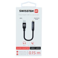 SWISSTEN Audio kabel, stereo, USB-C na audio 3.5MM ženski, 15cm, crni