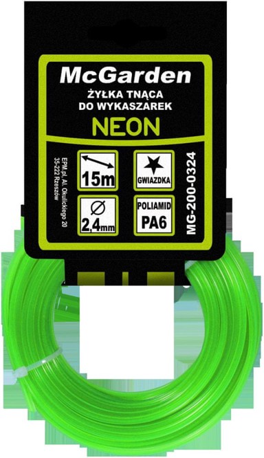Neonska zvjezdasta struna za trimer MG-200-0324, 2,4 mm × 15 m