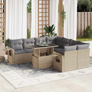 9-dijelni set vrtnih sofa s jastucima bež od poliratana