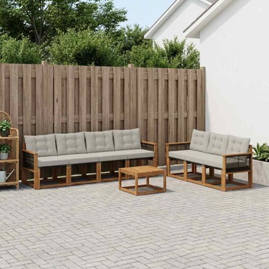 Set vanjskih sofa, 8-dijelni, s jastucima, prirodni i svjetlosivi