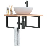 Zidna polica za lavabo-umivaonik, 60 x 60 x 2.5 cm, smeđa i crna, od čelika i masivne bukovine