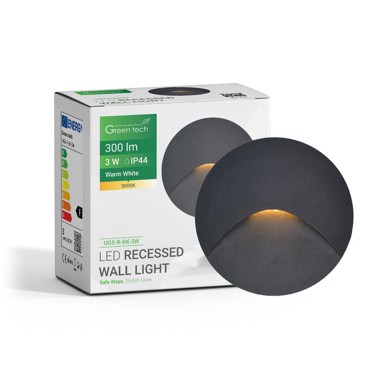 LED ugradna zidna svjetiljka Green Tech, 3 W, 3000K IP44, crna