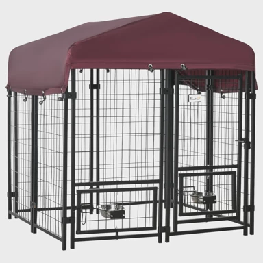 PAWHUT Ograđeni park za pse, čelik i Oxford platno, 8 panela, nadstrešnica, 2 posude, crna