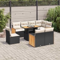 9-dijelni set vrtnih sofa s jastucima crni od poliratana bagrem