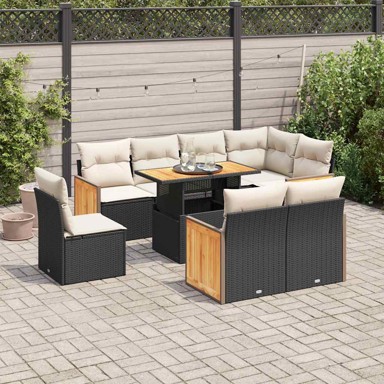 9-dijelni set vrtnih sofa s jastucima crni od poliratana bagrem