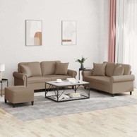 3-dijelni set sofa s jastucima od umjetne kože s jastucima i tabureom cappuccino