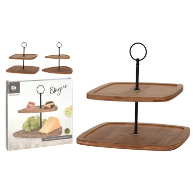 Poslužavnik za serviranje hrane drvo,2 nivoa, 25,5X25,5cm