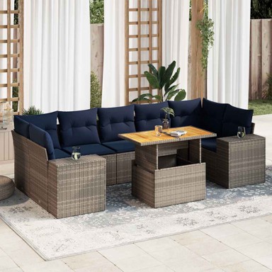 8-dijelni set vrtnih sofa, od poliratana, s jastucima, sivi