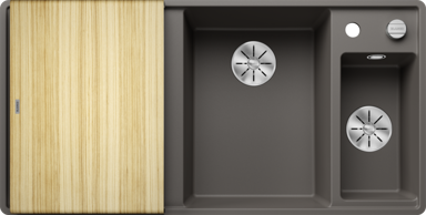 BLANCO Sudoper Axia III 6 S-F InFino, Silgranit, bazen desno, daska drvo, vulkan siva