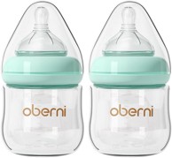 NIKCORP Set staklenih bočica za bebe, antikolik, 120 ml, 2 kom, borosilikatno staklo, silikon, plava