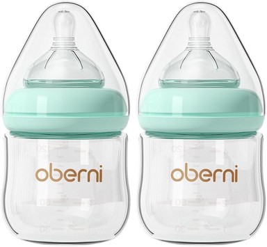 NIKCORP Set staklenih bočica za bebe, antikolik, 120 ml, 2 kom, borosilikatno staklo, silikon, plava