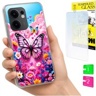 Maskica za Oppo Reno 13F 5G / 13 FS 5G, s foto tiskom, s leptirima, sa zaštitnim staklom