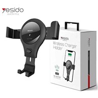 YESIDO Držač za mobitel s bežičnim punjenjem C45, crni, gravitacijska ručka za ventilacijski otvor, 10 W