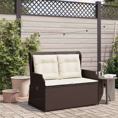 Vrtna klupa s jastukom 110 x 67 x 95 cm, poli-ratan, smeđa
