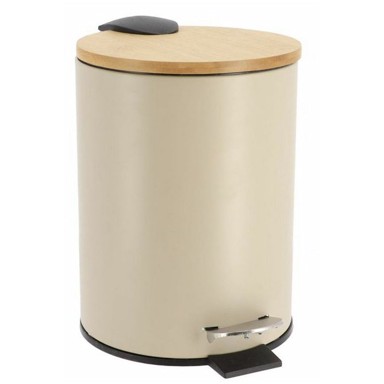 TENDANCE Kanta za smeće na pedalu, 3L, soft close, metal/bambus, bež