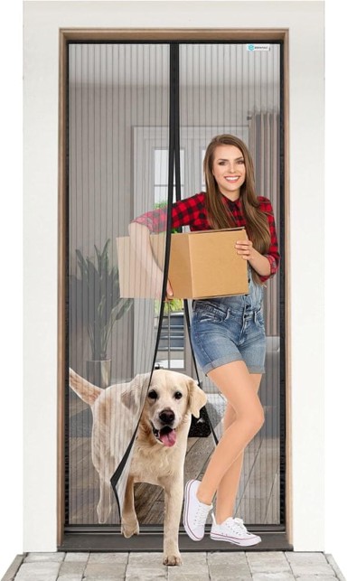 NIKCORP Magnetna mreža protiv komaraca za balkonska vrata, automatsko magnetsko zatvaranje, ojačani poliester, 80 x 210 cm, crna