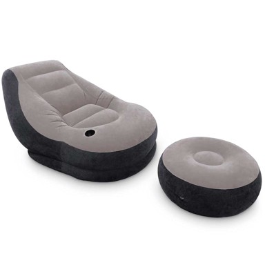 Fotelja na napuhavanje Ultra Lounge s tabureom, 102 x 137 x 79 cm, 272 kg, PVC, svijetlo siva