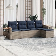 5-dijelni set vrtnih sofa, od poliratana, s jastucima, sivi