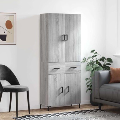 Visoka komoda siva sonome 69 5x34x180 cm od konstruiranog drva , vrata 2 ladice