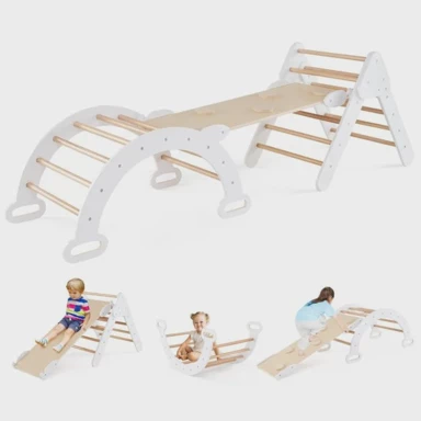 Penjalica drvena 4-u-1, s toboganom, lukom i okvirom s dvostrukom rampom, bijela