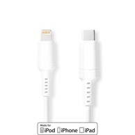 NEDIS Lightning kabel USB 2 0 Apple Lightning 8 pinski USB C muški 480 Mbps niklani 1 00 m okrugli PVC bijeli kutija