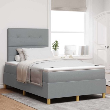 Box Spring krevet s madracem i LED svjetlom, tkanina, 120x200 cm, svijetlosiva