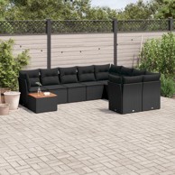 10-dijelni set vrtnih sofa s jastucima crni od poliratana