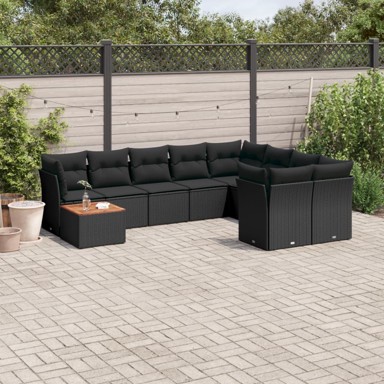10-dijelni set vrtnih sofa s jastucima crni od poliratana