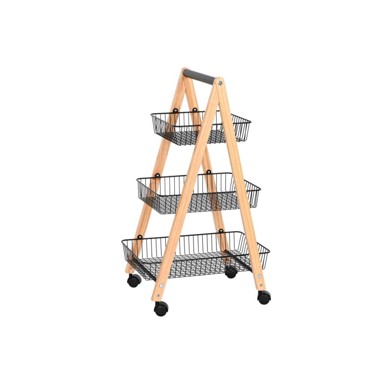 HOME ESPRIT Posuda za voće metal čelik borovina, 48 x 32 x 79 cm, crna prirodno