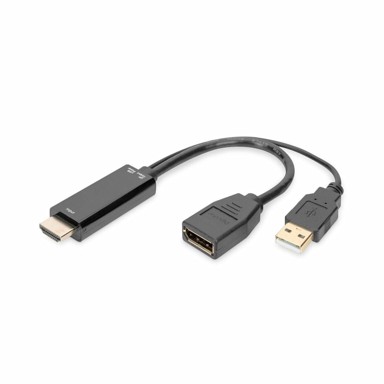 DIGITUS HDMI adapter M - DisplayPort 4K 30Hz 20 cm AK-330101-002-S, siva