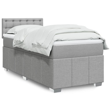 Krevet Box Spring s madracem, 90 x 190 cm, od tkanine, svjetlosivi