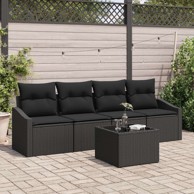 Set od 5 Vrtnih Sofa s Jastučićima, poliratan, crni
