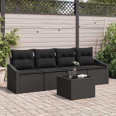 Set od 5 Vrtnih Sofa s Jastučićima, poliratan, crni