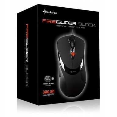 SHARKOON Žičani laserski gaming miš FireGlider, 3600 DPI, crni