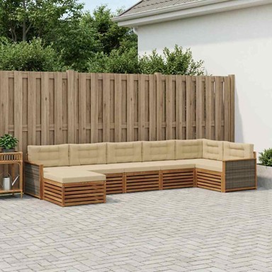 Set vanjskih sofa, 7-dijelni, s jastucima, prirodni i bež