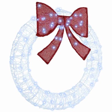 Božićni vijenac s LED lampicama hladno bijelo svjetlo 90 cm akril