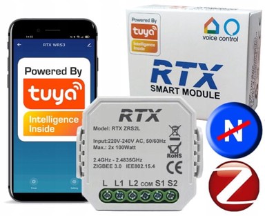 RTX Dvosmjerni ugradni relej ZigBee Tuya, radi bez N vodiča