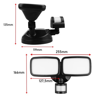 MACLEAN LED zidna svjetiljka, 20 W, 1500 lm, PIR senzor, IP65, crna
