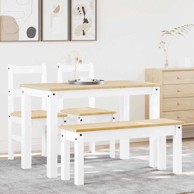 Blagovaonski set PANAMA, 4-dijelni, masivna borovina, klupa 117 cm + 2 stolice, bijeli